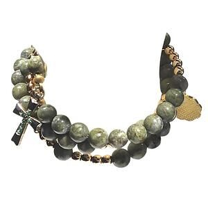 Vtg Connemara Marble  St Patrick Cross Rosary Wrap Bracelet Ireland